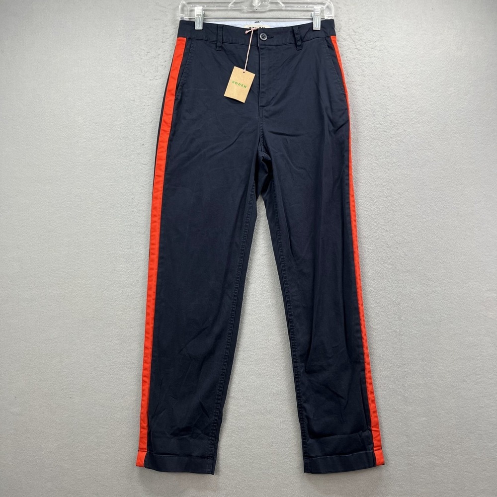 Boden Chino Pants Womens 4R Navy Blue Red Side Stripe Straight Casual Cotton